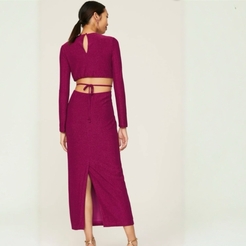 ML by Monique Lhuillier Elegant Purple Metallic Knit Long Sleeve Dress Size 10 - Picture 2 of 11